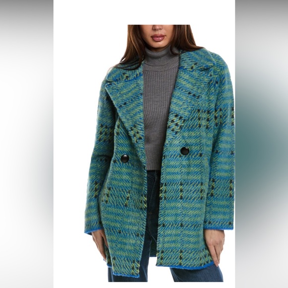 NWT Anthropologie NVLT woman’s Blue Plaid double breasted Coat size L - Picture 1 of 8